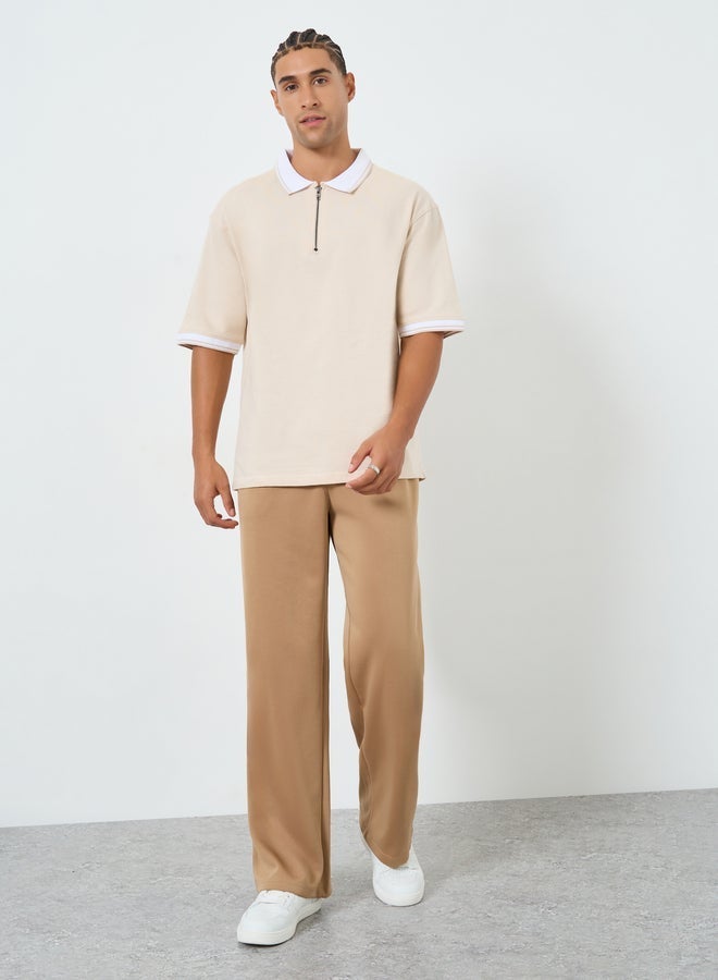 Styli Men Beige Oversize Knitted Polo - Image 1