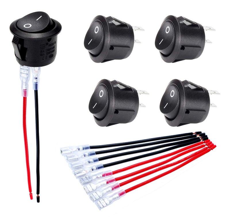 DaierTek ON Off Round Rocker Switches SPST 20mm Mini 12 Volt DC Mini Circle Toggle Switch 12V for Car Automotive RV 2 Pin Switch 120V Wired KCD15Pack