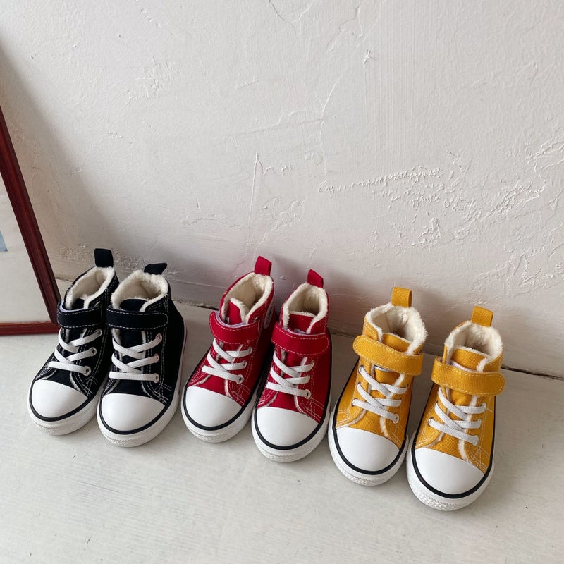 Children'S Fleece-Lined Canvas Shoes 2021 Winter New Korean Style Boys And Girls High-Top Fleece-Lined Board Shoes Baby Soft-Soled Cotton Shoes - Image 4