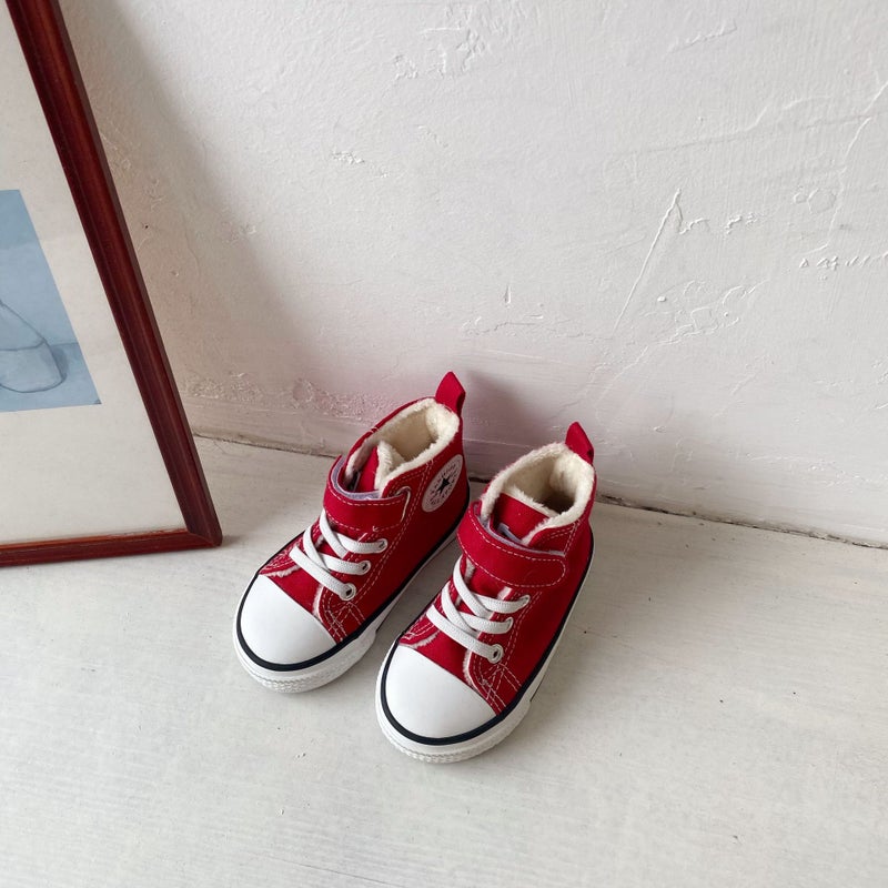 Children'S Fleece-Lined Canvas Shoes 2021 Winter New Korean Style Boys And Girls High-Top Fleece-Lined Board Shoes Baby Soft-Soled Cotton Shoes - Image 1