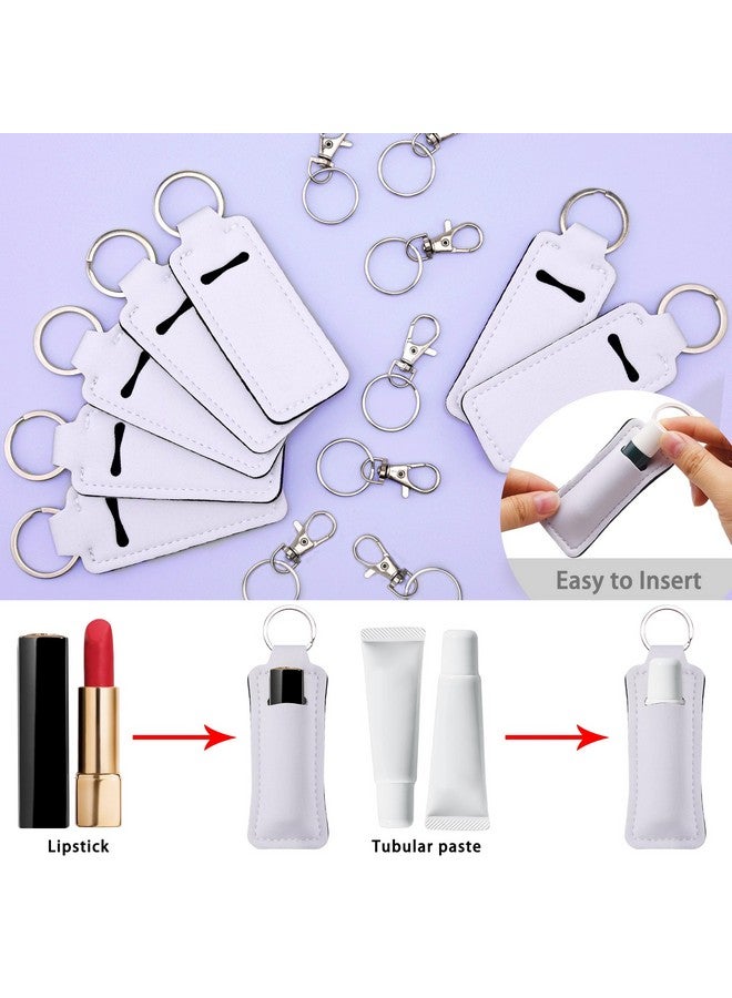 Duufin 20 Pieces Chapstick Holder Keychain Sublimation Chapstick Holder Blank Neoprene Lipstick Keychain Holder Metal Clip Cords Chapstick White Neoprene Chapstick Holder - Image 5