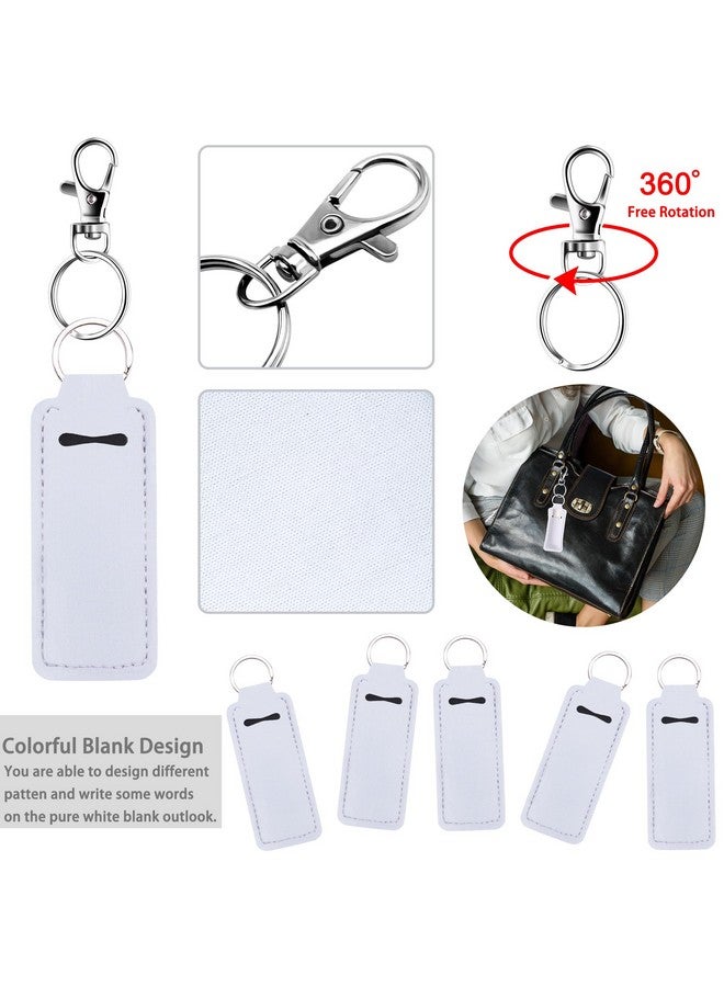 Duufin 20 Pieces Chapstick Holder Keychain Sublimation Chapstick Holder Blank Neoprene Lipstick Keychain Holder Metal Clip Cords Chapstick White Neoprene Chapstick Holder - Image 4