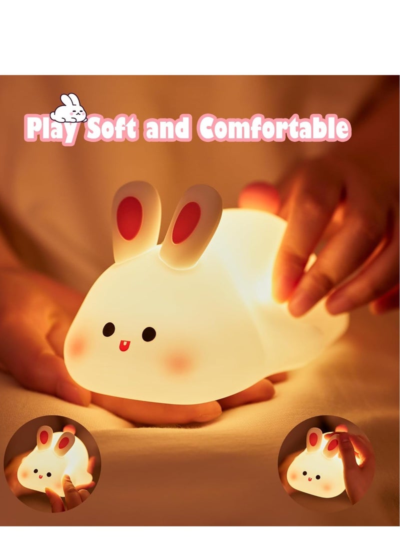 TIGER Big Face Rabbit Night Light for Kids – Cute Bunny Lamp, Rechargeable Silicone Rabbit LED Light, Kawaii Baby Night Light, Soft Glow for Kids' Rooms, Perfect Gift for Girls & Nursery Decor - Image 2