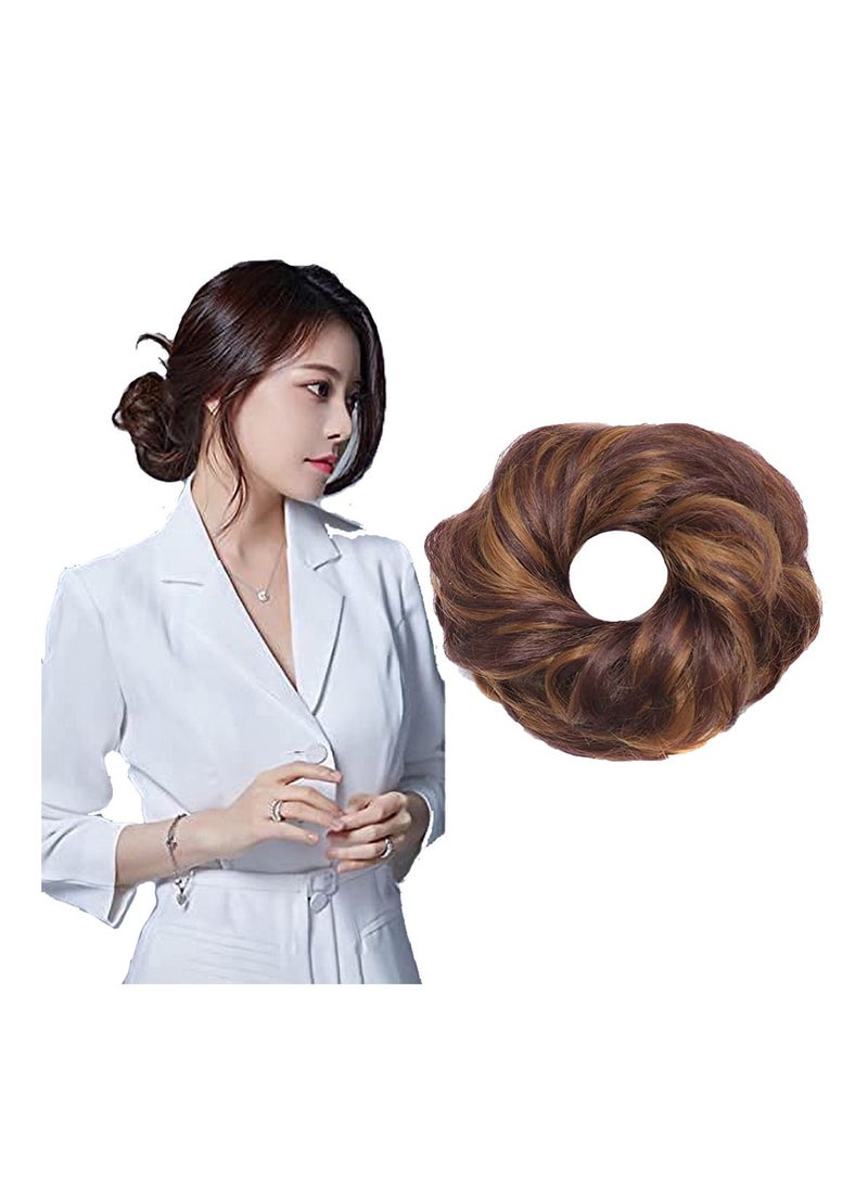 Estelle Eestelle messyBun Scrunchie with Elastic Rubber Band Ponytail Hair Extensions Updo Chignon Donut Ponytail Hairpiece Synthetic Tousled Hair for Women (#27H33) - Image 1