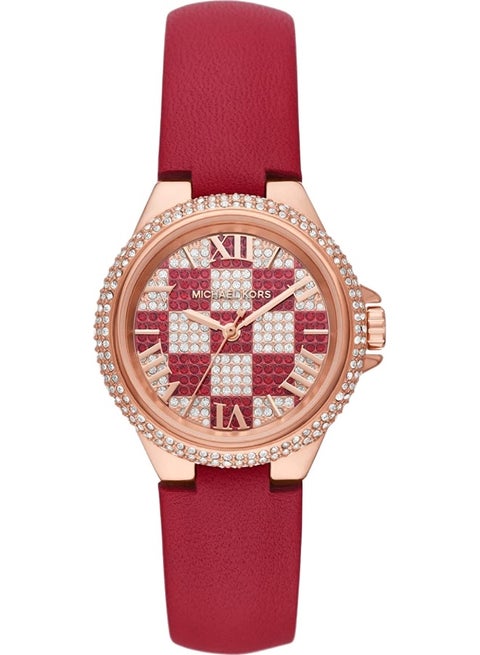 Women Camille Quartz Watch with Red Leather Band and Crystal Accents