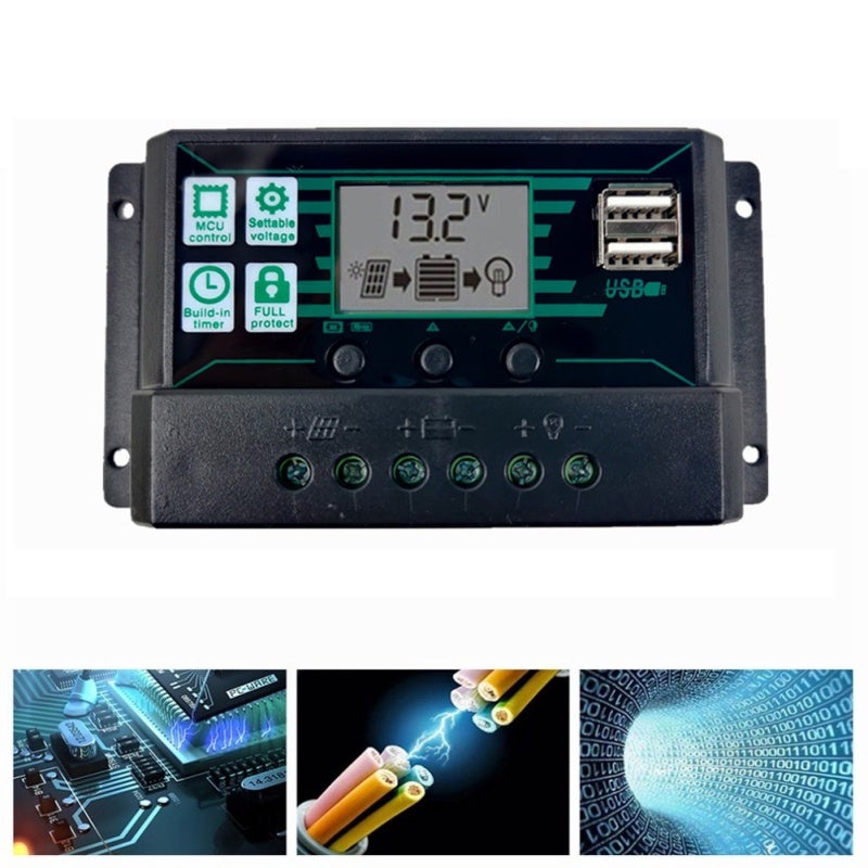 منظم الألواح الشمسية 100 أمبير، وضع شحن MPPT/PWM متكيف تلقائياً، متحكم شمسي - شاشة LCD كبيرة، منفذا USB مزدوجان، متحكم شمسي للمركبات الترفيهية والقوارب وأنظمة الطاقة الشمسية المنفصلة عن الشبكة - Image 3