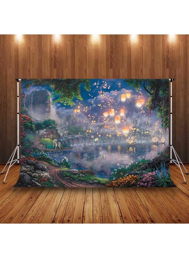 SSCSTS Fairy Tale Prince Beauty Backdrop Palace Castle Garden Lake Lantern Romantic Dating Girl Princess Birthday Party Photography Background Photo Studio Props (Polyester, 5x3ft) - Image 4