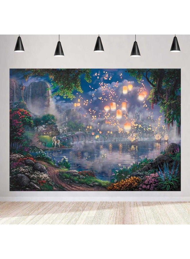 SSCSTS Fairy Tale Prince Beauty Backdrop Palace Castle Garden Lake Lantern Romantic Dating Girl Princess Birthday Party Photography Background Photo Studio Props (Polyester, 5x3ft) - Image 1