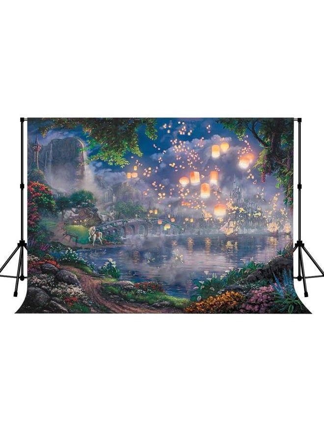 SSCSTS Fairy Tale Prince Beauty Backdrop Palace Castle Garden Lake Lantern Romantic Dating Girl Princess Birthday Party Photography Background Photo Studio Props (Polyester, 5x3ft) - Image 2