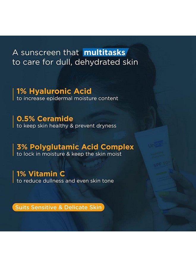Undry Hydrating Sunscreen For Dry Skin (50Gm, Pack Of 2) Lightweight, Sunscreen Spf 50 Broad Spectrum Sun Screen Protector Spf 50 Sunscreen For Women & Sunscreen For Men; Sun Cream With Ha & Ceramide - Image 4