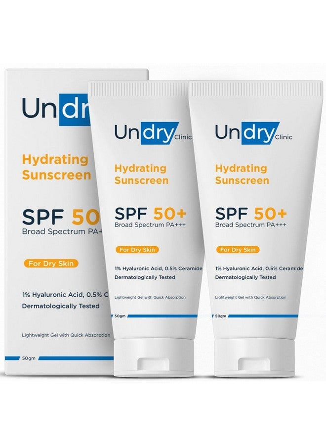 Undry Hydrating Sunscreen For Dry Skin (50Gm, Pack Of 2) Lightweight, Sunscreen Spf 50 Broad Spectrum Sun Screen Protector Spf 50 Sunscreen For Women & Sunscreen For Men; Sun Cream With Ha & Ceramide - Image 1