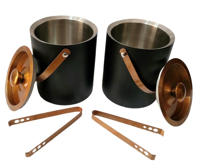 Proniks Stainless Steel Double Insulated ice Buckets 1ltr in Black Color Combo Pack for Home Bar and MiniBar and for Cocktail and mocktail PartiesPack of 2 - Image 1