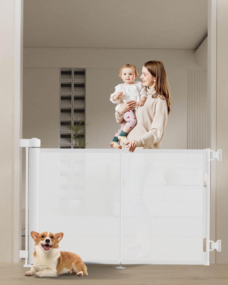 Miumoon 59 inch Retractable Baby Gates 34 inch Tall, Retractable Gate with Reinforced Strip Design to Prevent Crawling Through, 5 FT Retractable Dog Gate for Stairs, Doorways, Hallways, Indoor/Outdoor - Image 1