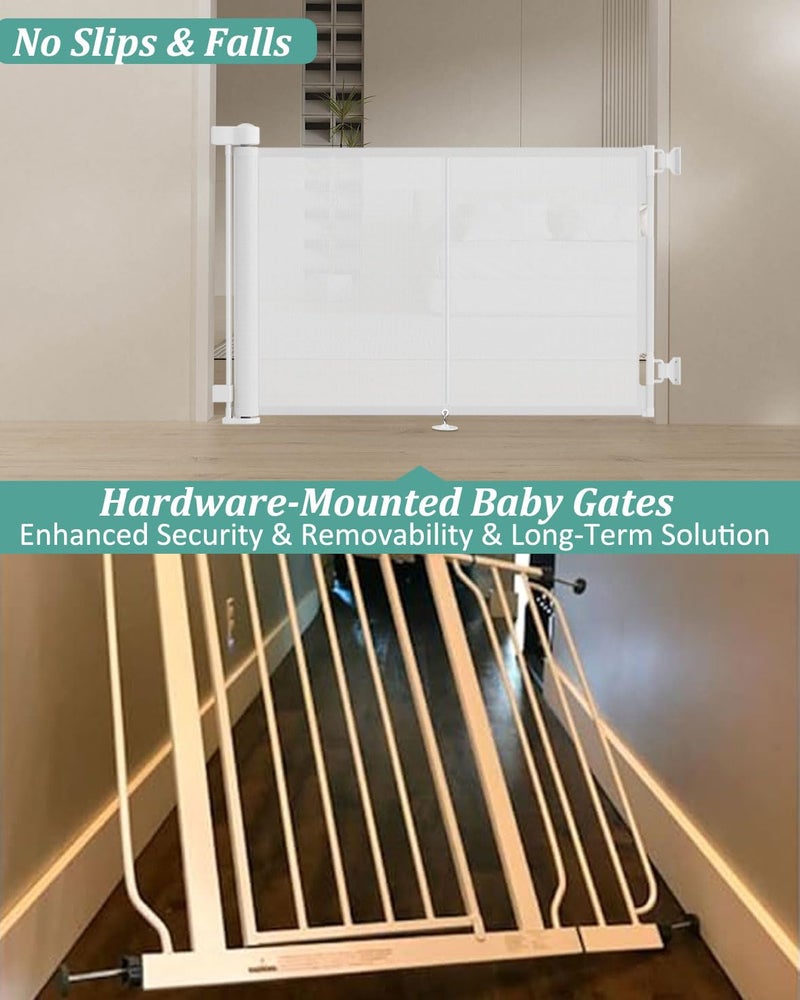 Miumoon 59 inch Retractable Baby Gates 34 inch Tall, Retractable Gate with Reinforced Strip Design to Prevent Crawling Through, 5 FT Retractable Dog Gate for Stairs, Doorways, Hallways, Indoor/Outdoor - Image 3