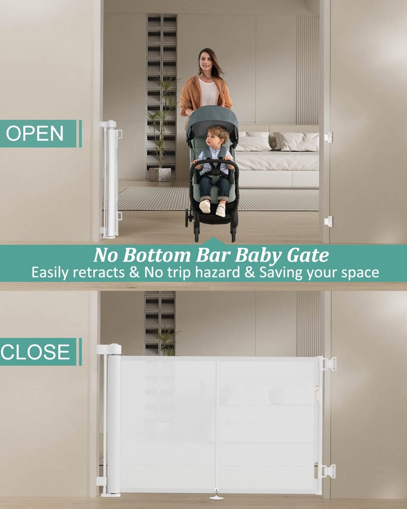 Miumoon 59 inch Retractable Baby Gates 34 inch Tall, Retractable Gate with Reinforced Strip Design to Prevent Crawling Through, 5 FT Retractable Dog Gate for Stairs, Doorways, Hallways, Indoor/Outdoor - Image 4
