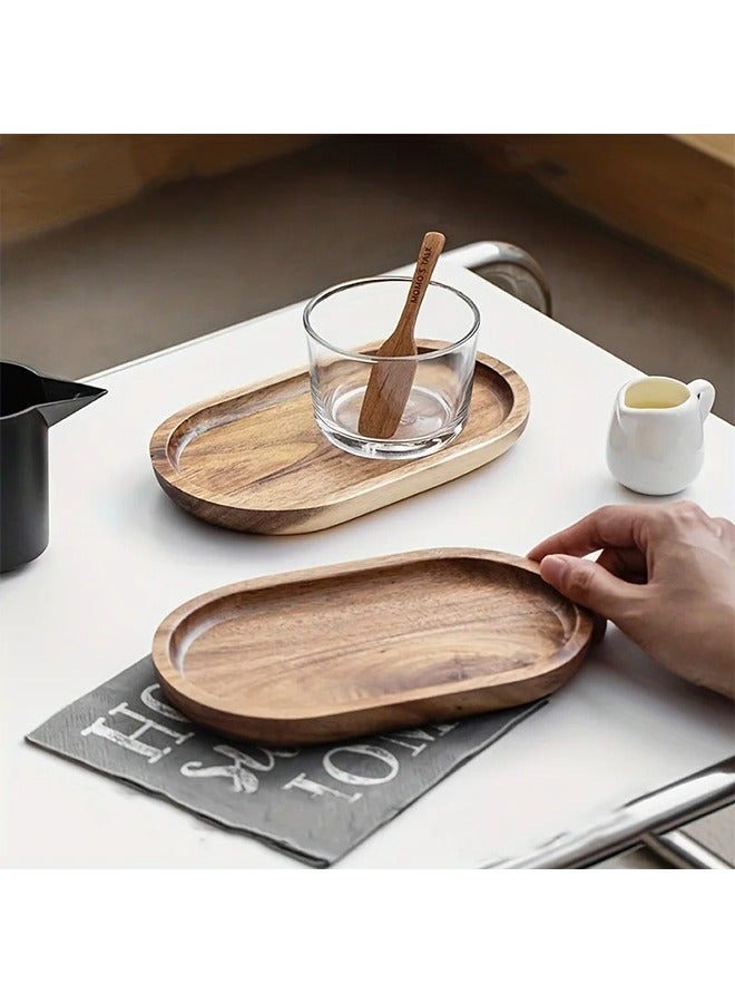 صينية خشبية بيضاوية الشكل مقاس 19×10.8 سم – صينية تقديم بسيطة للحلويات والوجبات الخفيفة والشاي - Image 1