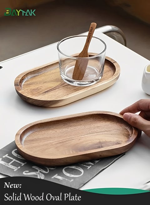 Wooden Serving Tray, Minimalist Solid Wood Dessert and Snack Plate, Decorative Tea Saucier for Side Table 19×10.8cm