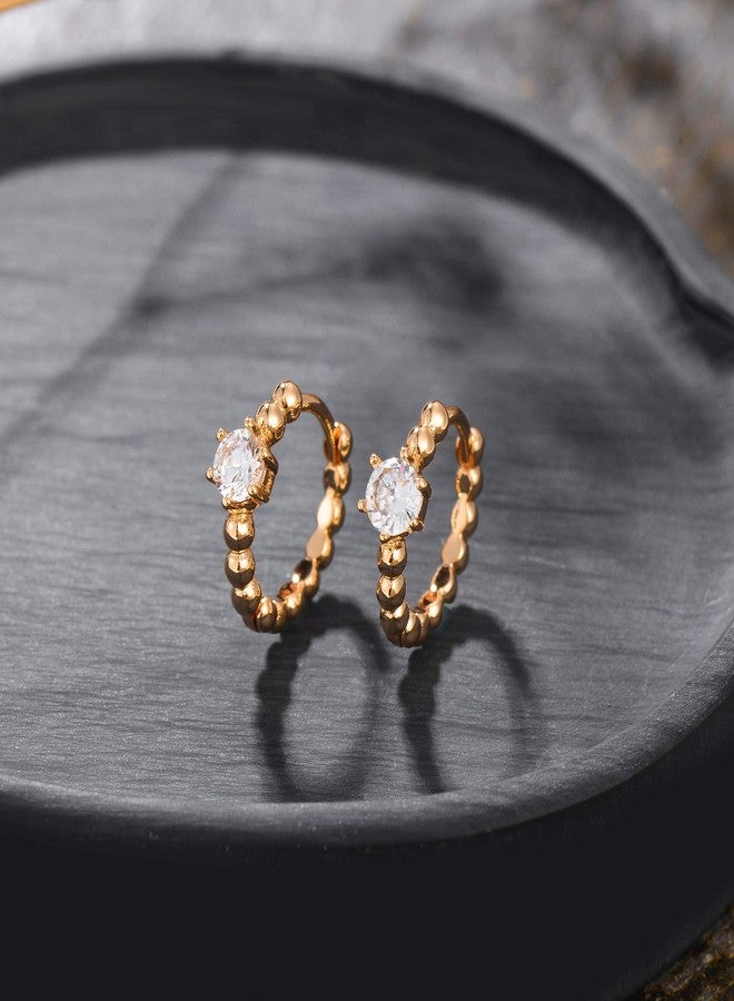 ميفيكو أقراط MEVECCO الذهبية الحلقية، مطلية بالذهب عيار 18 قيراط، مرصعة بخرز زركونيا مكعبة، أقراط حلقية بتصميم بسيط مصنوعة يدويًا للنساء - Image 5