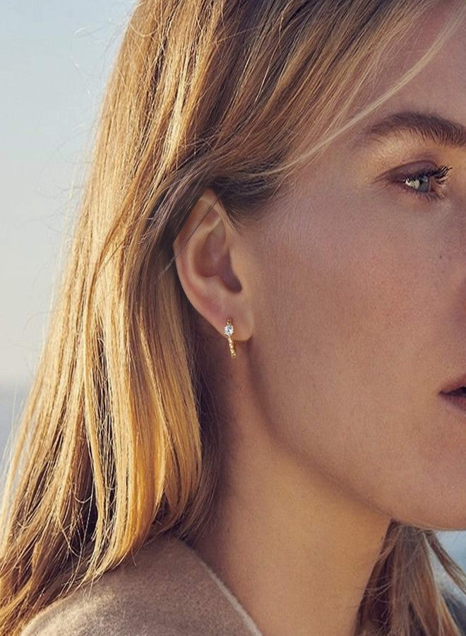 ميفيكو أقراط MEVECCO الذهبية الحلقية، مطلية بالذهب عيار 18 قيراط، مرصعة بخرز زركونيا مكعبة، أقراط حلقية بتصميم بسيط مصنوعة يدويًا للنساء - Image 2