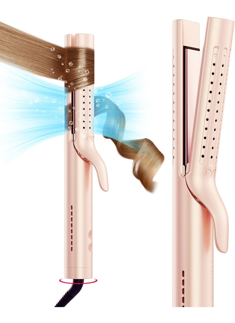 TYMO TYMO Airflow 20 Curling Iron Flat Iron  Hair Straightener and Curler 2 in 1 125 Inch Curling Wand for Long Short Hair Dual Voltage for Travel 54 Million Ionic AntiTangle 5 Temps Gold Blush 