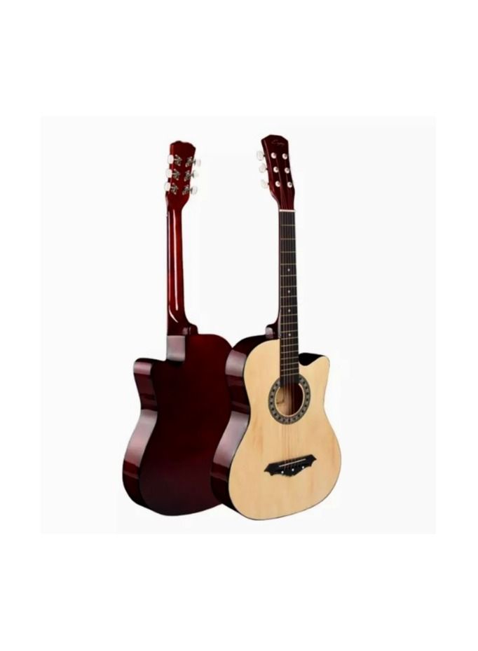 Megarya Combo Offer Megarya Acoustic Guitar Natural for Students And Beginner With Bag, Strap, Picks And Capo  - Image 2