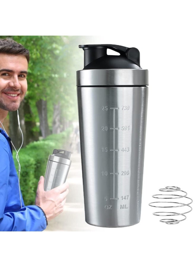 KOWVOWZ Protein Shaker Stainless Steel, 750 ml Blender Bottle Shaker with Scale, Portable Leak-Proof Metal Shaker Stainless Steel, Shaker with Ball, Sports Water Cup for Fitness, Hiking, Cycling - Image 3