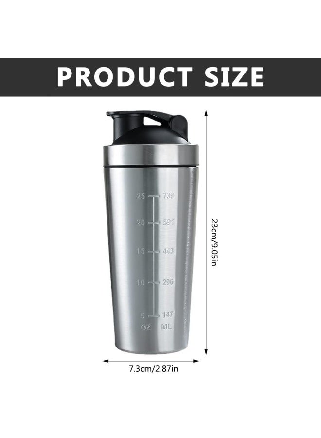 KOWVOWZ Protein Shaker Stainless Steel, 750 ml Blender Bottle Shaker with Scale, Portable Leak-Proof Metal Shaker Stainless Steel, Shaker with Ball, Sports Water Cup for Fitness, Hiking, Cycling - Image 2