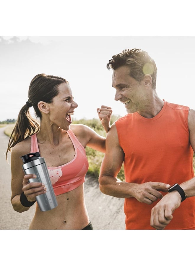 KOWVOWZ Protein Shaker Stainless Steel, 750 ml Blender Bottle Shaker with Scale, Portable Leak-Proof Metal Shaker Stainless Steel, Shaker with Ball, Sports Water Cup for Fitness, Hiking, Cycling - Image 5