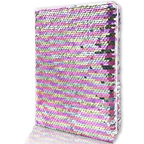 GINMLYDA Sequin Girls Journal for Kids 85x55 160 Lined Pages Diary for Girls and Boys Reversible Flip Sequence Notebook for Teenage Pre School Writing Drawing Travel Gifts Rainbow to Sliver - Image 1