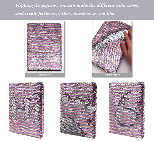 GINMLYDA Sequin Girls Journal for Kids 85x55 160 Lined Pages Diary for Girls and Boys Reversible Flip Sequence Notebook for Teenage Pre School Writing Drawing Travel Gifts Rainbow to Sliver - Image 5