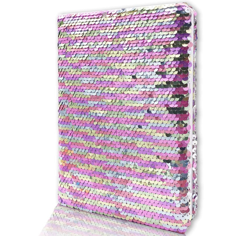 GINMLYDA Sequin Girls Journal for Kids 85x55 160 Lined Pages Diary for Girls and Boys Reversible Flip Sequence Notebook for Teenage Pre School Writing Drawing Travel Gifts Rainbow to Sliver - Image 3