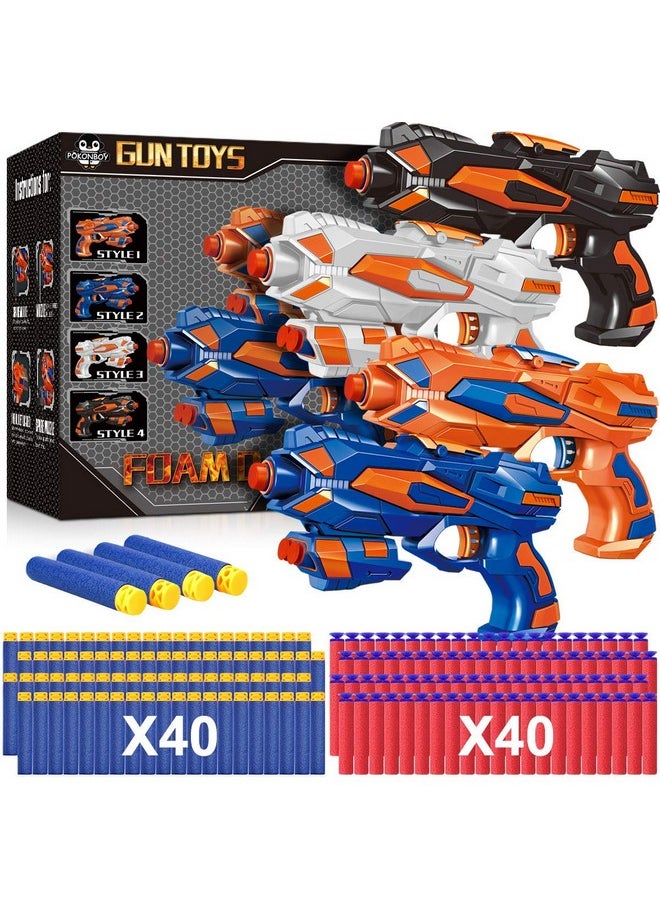 POKONBOY 4 Pack Blaster Guns Compatible With Nerf Guns Bullets, Toy Guns For Boys Girls With 80 Pack Foam Refill Darts, Hand Gun Toys For 6+ Year Old Kids Birthday Christmas  - Image 1