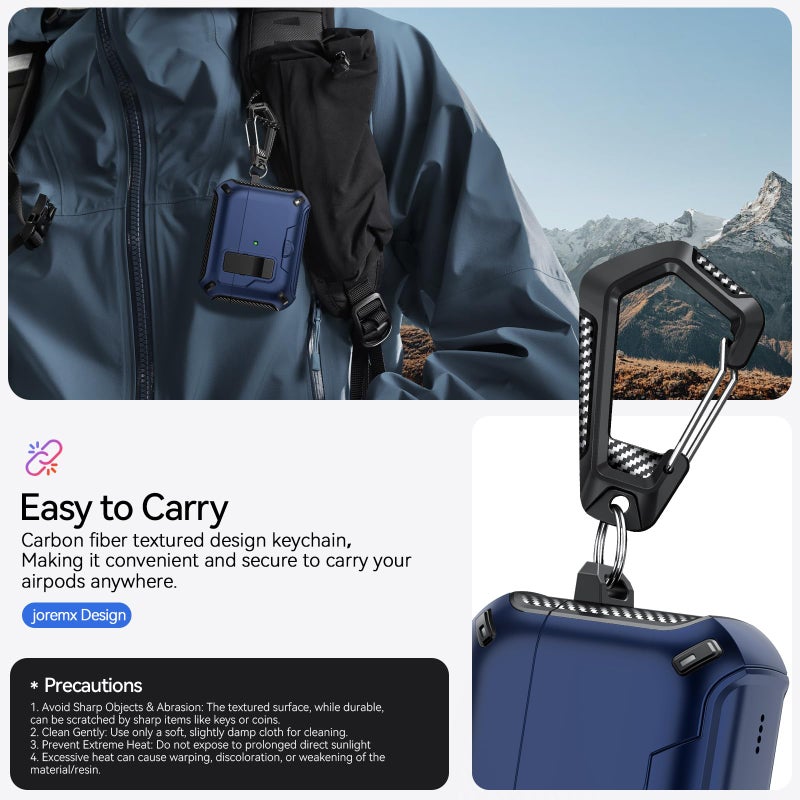 JOREMX for AirPods Pro 3 Case (2025) with Phone Stand,ï¼ˆwith Automatic Snap Switchï¼‰ Carbon Fiber Design Protection Cover for Airpods Pro 3 Gen with Cleaning Pen,Blue - Image 5