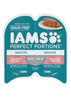 Iams IAMS Perfect Portions Indoor Adult Grain Free Wet Cat Food Paté, Salmon Recipe, 2.6 oz. Easy Peel Twin-Pack Trays (24 Count, 48 Servings)  - Image 1