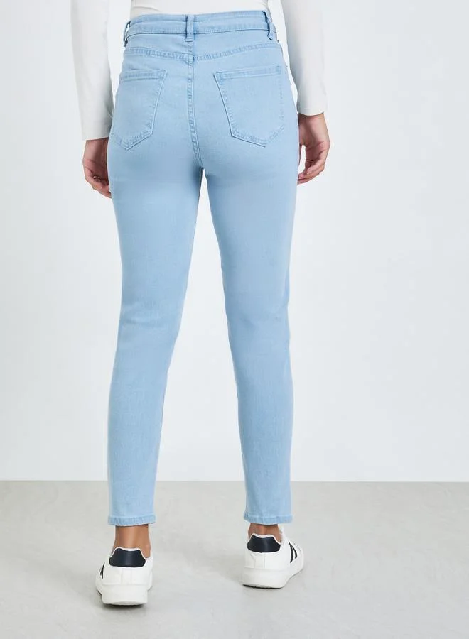 Styli Light Blue Women High Rise Slim Fit Jeans for Women | Best Price UAE
