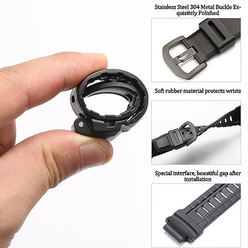MCXGL Silicone Watchband Compatible with Casio PRW-3510Y PRW-3500 PRG 250 260 500 550 Men's Watch Strap 18mm Waterproof Replacement Rubber Bracelet (Black black buckle) - Image 4