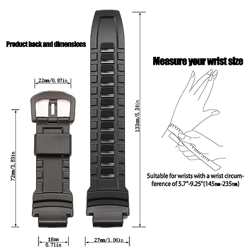 MCXGL Silicone Watchband Compatible with Casio PRW-3510Y PRW-3500 PRG 250 260 500 550 Men's Watch Strap 18mm Waterproof Replacement Rubber Bracelet (Black black buckle) - Image 2