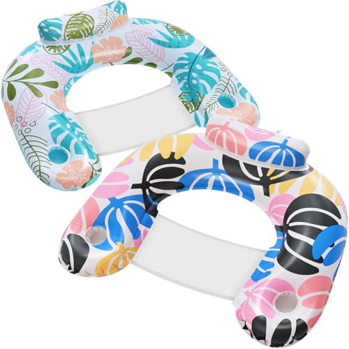 ANNIL2 Pack Adult Inflatable Pool Floats Chair Water Leisure Inflatable Floating ChairDrink Holder Ergonomic HeadrestPool Floaties for Adults Swimming Pool Party Summer Water Fun - Image 1