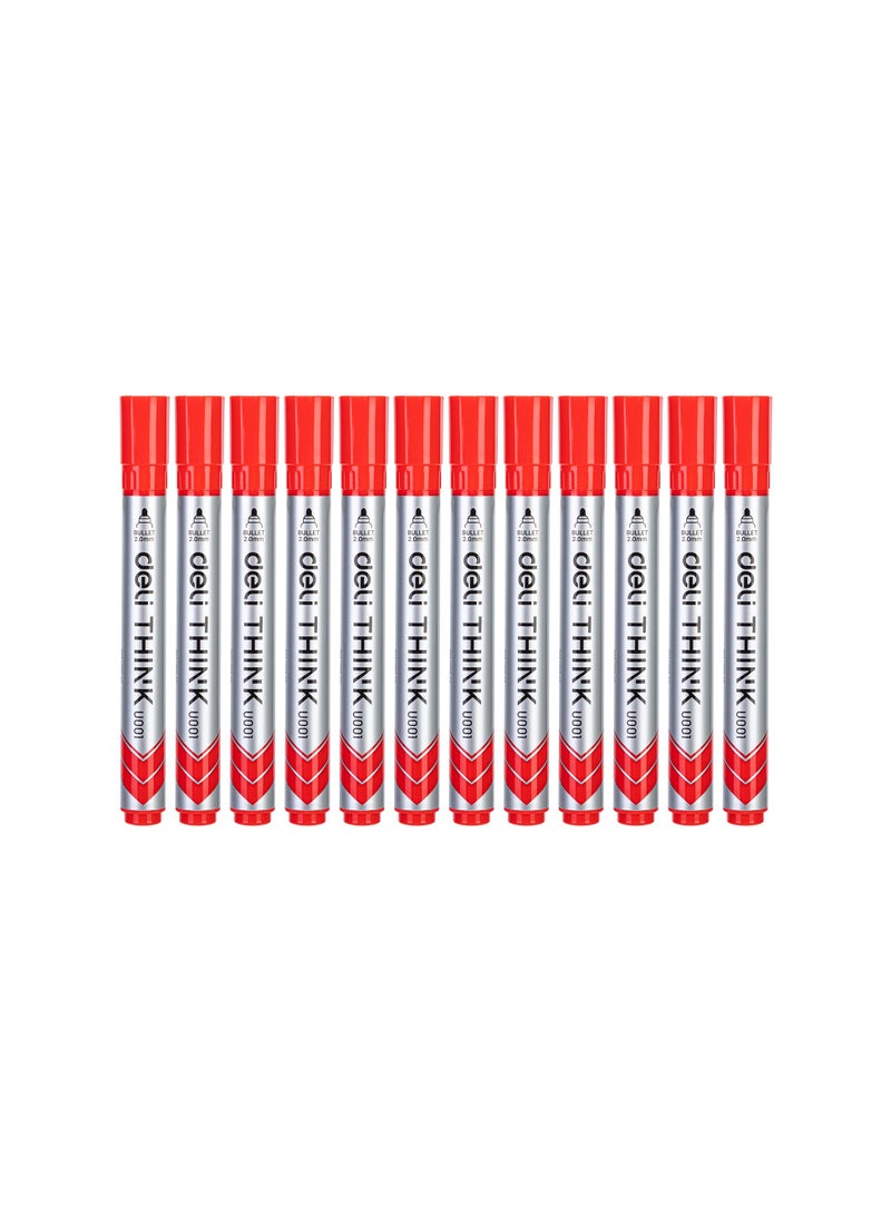 Deli Deli EU00140 THINK Whiteboard Marker 2.0mm Fiber Conical Tip – Red Ink – For Whiteboards, School & Office – 12PCS/Color Box