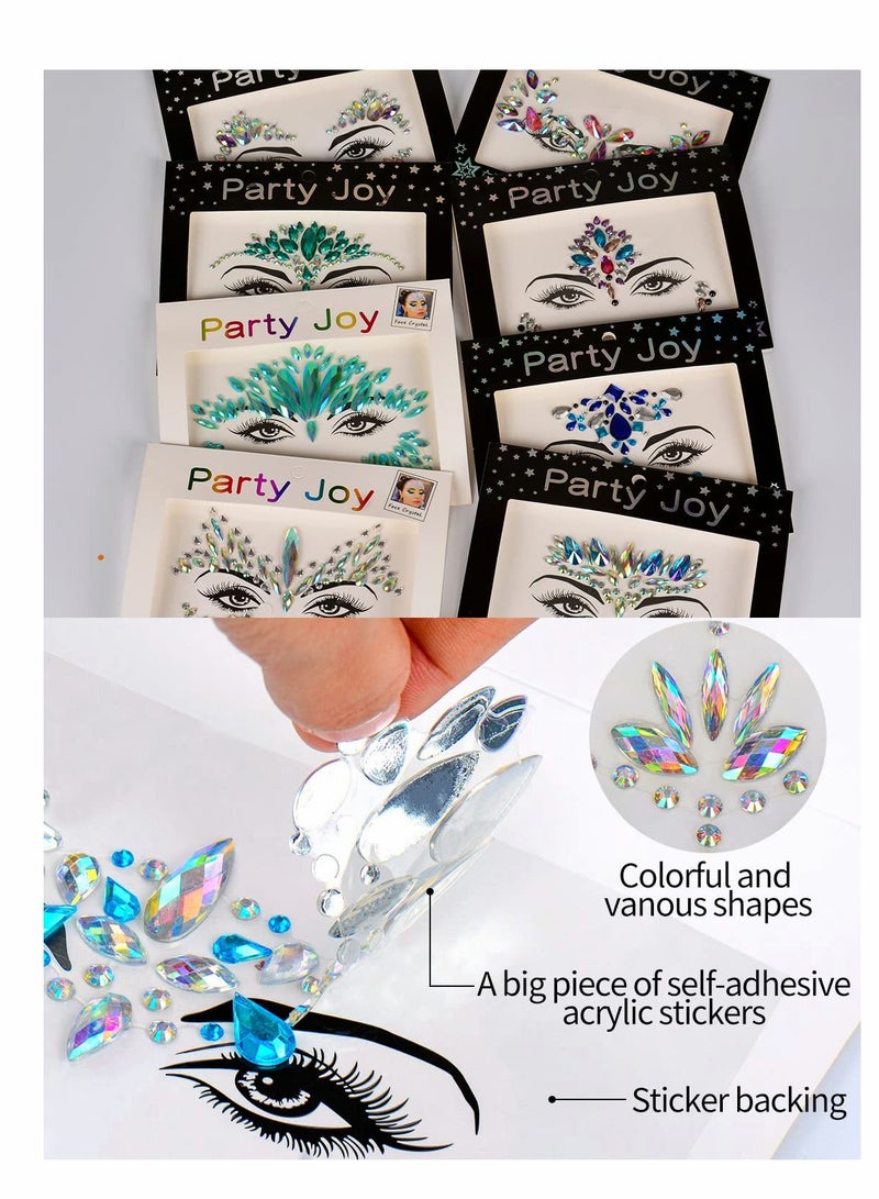 KASTWAVE Face Jewels, Gems, 8 Sets Mermaid Stick On, Rhinestones Rave Eyes Body Bindi Temporary Stickers Crystal Decorations Fit for Festival Party - Image 5