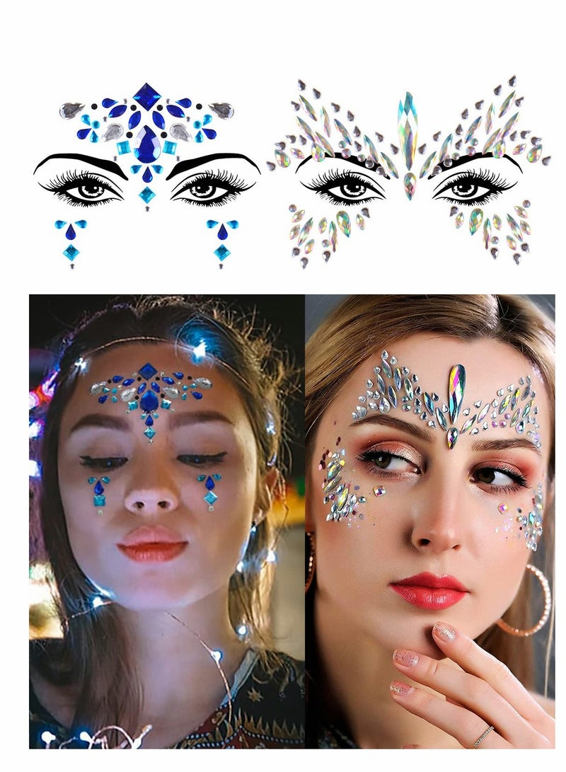 KASTWAVE Face Jewels, Gems, 8 Sets Mermaid Stick On, Rhinestones Rave Eyes Body Bindi Temporary Stickers Crystal Decorations Fit for Festival Party - Image 4
