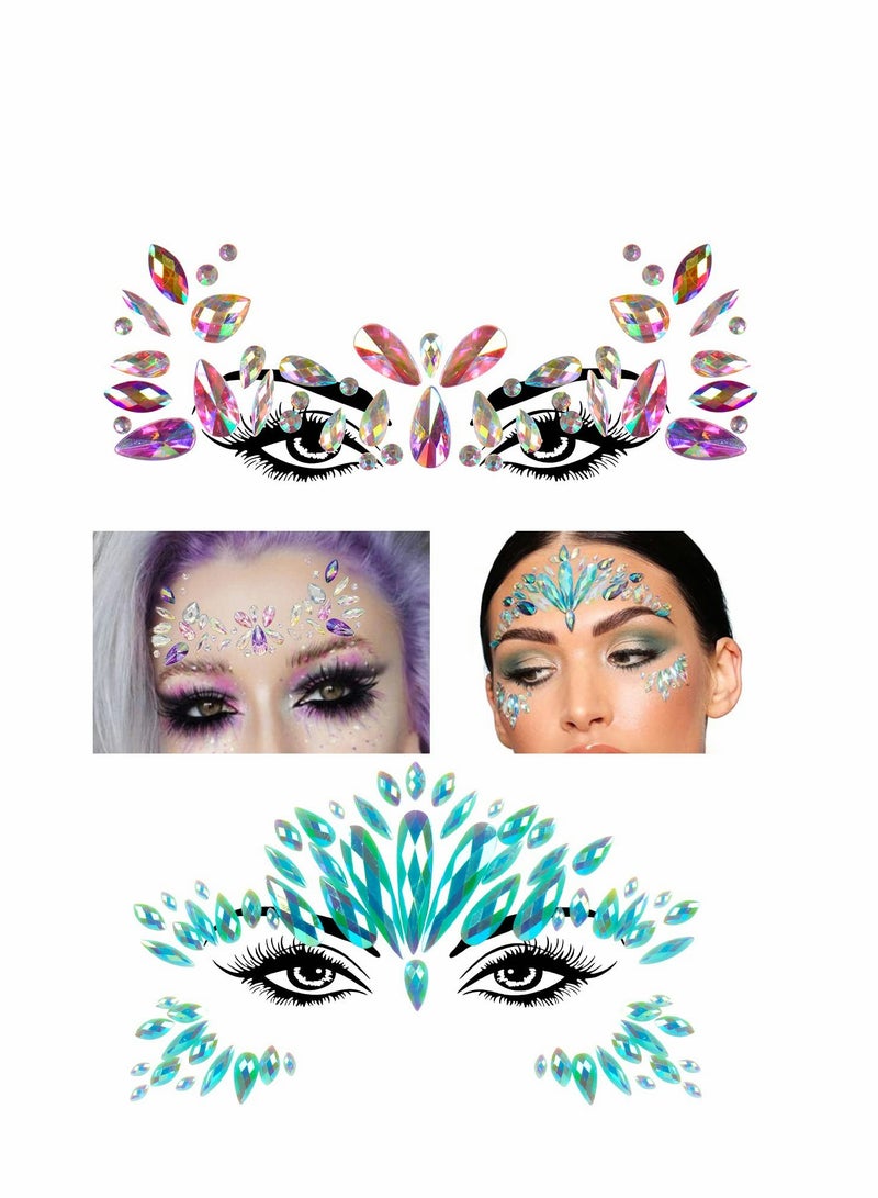 KASTWAVE Face Jewels, Gems, 8 Sets Mermaid Stick On, Rhinestones Rave Eyes Body Bindi Temporary Stickers Crystal Decorations Fit for Festival Party - Image 3