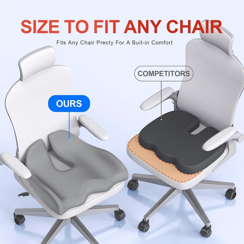 Benazcap X Large Memory Seat Cushion for Office Chair,Chair Cushion, Ergonomic Cushions Memory Foam for Long Sitting for Gaming Chair and Car Seat - Grey - Image 2