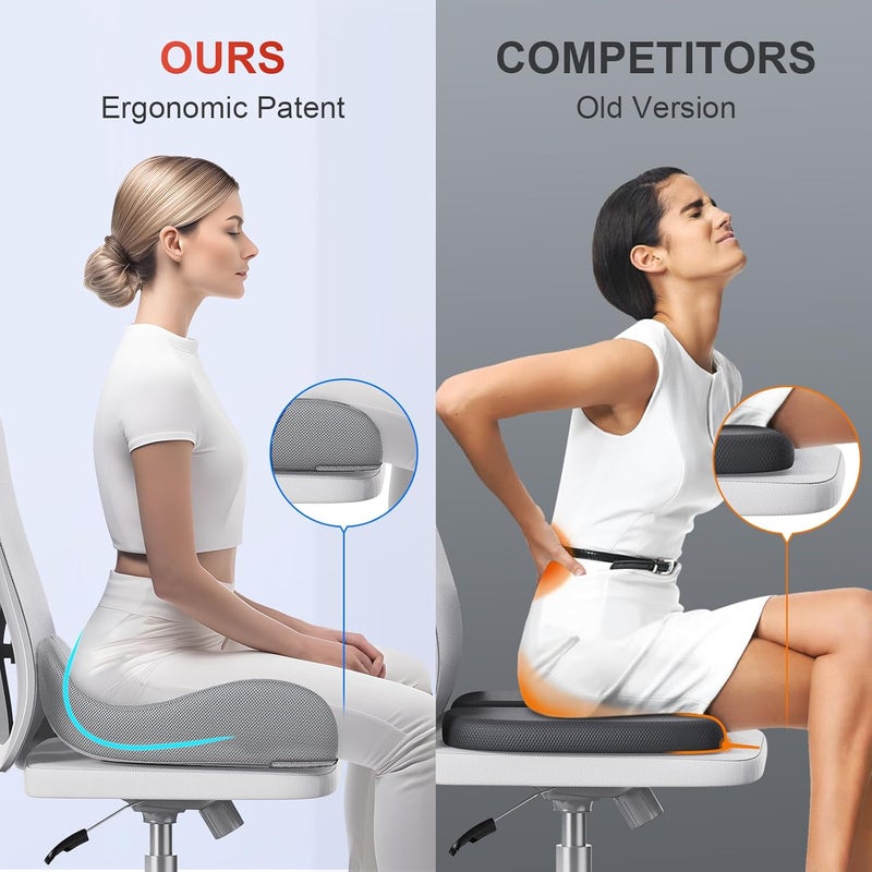 Benazcap X Large Memory Seat Cushion for Office Chair,Chair Cushion, Ergonomic Cushions Memory Foam for Long Sitting for Gaming Chair and Car Seat - Grey - Image 3
