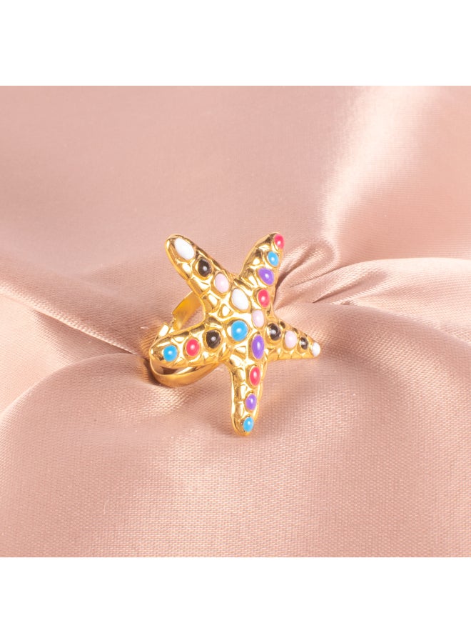 The Black Pearl Accessories Colorful Sea Star Golden Stainless Steel Free Size Ring  - Image 2