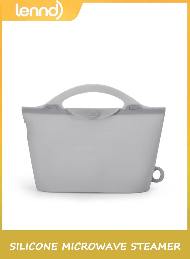 لينند سيليكون ميكروويف البخار والتعقيم كيس، 2000ml كبيرة القدرة إعادة استخدام البخار أكياس زجاجات الأطفال / مضخة الثدي / الملحقات / مصاصات / أسنان، رائعة للمنزل وعند الذهاب، رمادي / 1PC - Image 1
