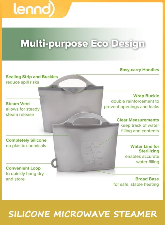 لينند سيليكون ميكروويف البخار والتعقيم كيس، 2000ml كبيرة القدرة إعادة استخدام البخار أكياس زجاجات الأطفال / مضخة الثدي / الملحقات / مصاصات / أسنان، رائعة للمنزل وعند الذهاب، رمادي / 1PC - Image 5