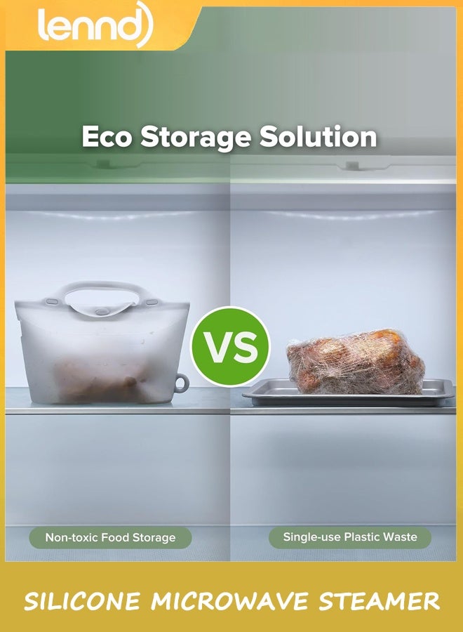 لينند سيليكون ميكروويف البخار والتعقيم كيس، 2000ml كبيرة القدرة إعادة استخدام البخار أكياس زجاجات الأطفال / مضخة الثدي / الملحقات / مصاصات / أسنان، رائعة للمنزل وعند الذهاب، رمادي / 1PC - Image 4