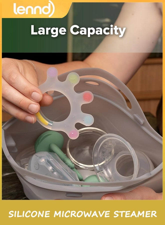 لينند سيليكون ميكروويف البخار والتعقيم كيس، 2000ml كبيرة القدرة إعادة استخدام البخار أكياس زجاجات الأطفال / مضخة الثدي / الملحقات / مصاصات / أسنان، رائعة للمنزل وعند الذهاب، رمادي / 1PC - Image 3