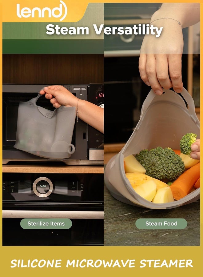 لينند سيليكون ميكروويف البخار والتعقيم كيس، 2000ml كبيرة القدرة إعادة استخدام البخار أكياس زجاجات الأطفال / مضخة الثدي / الملحقات / مصاصات / أسنان، رائعة للمنزل وعند الذهاب، رمادي / 1PC - Image 2